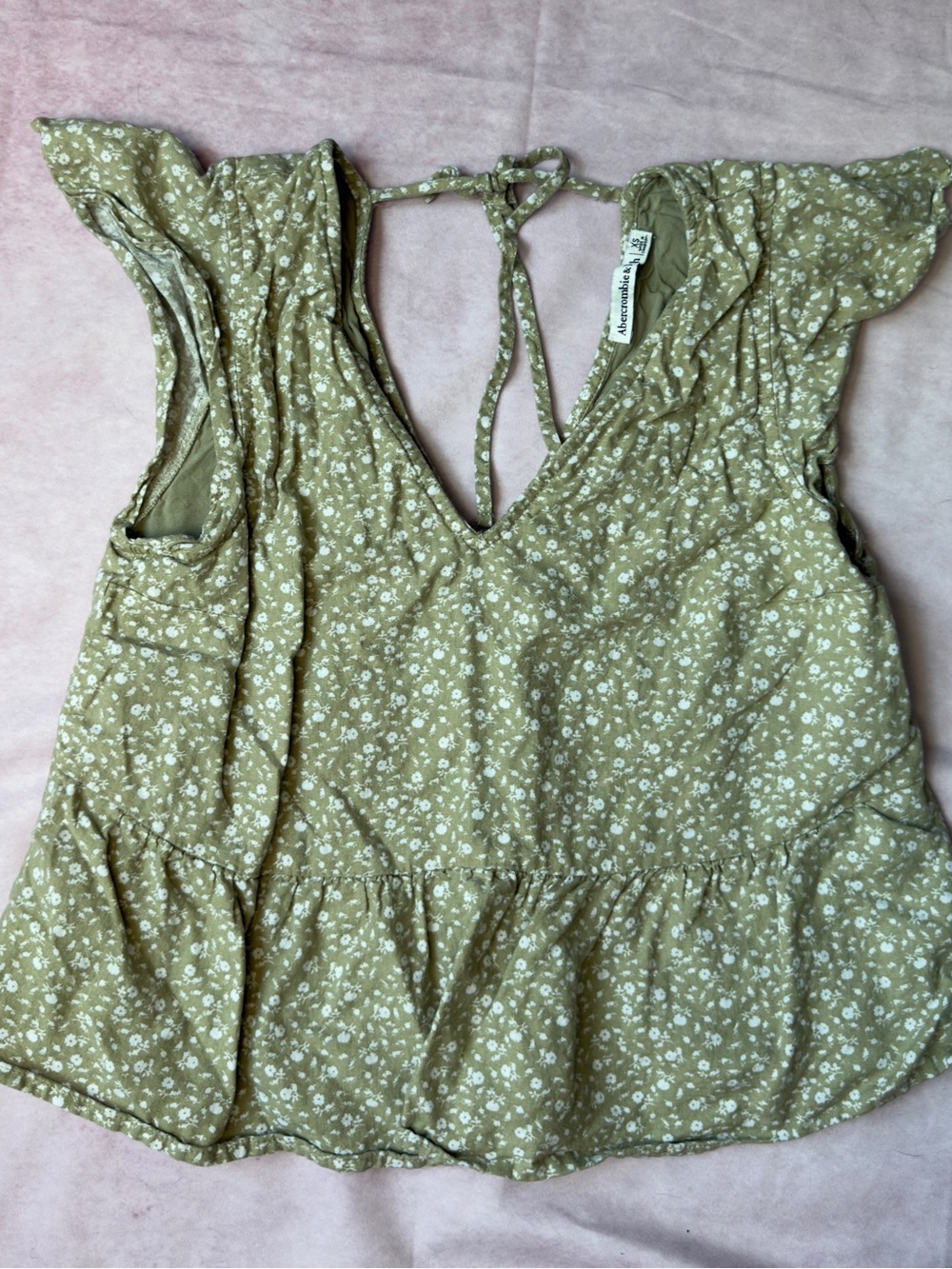 Abercrombie & Fitch Olive Green Floral Ruffle V-Neck Camisole